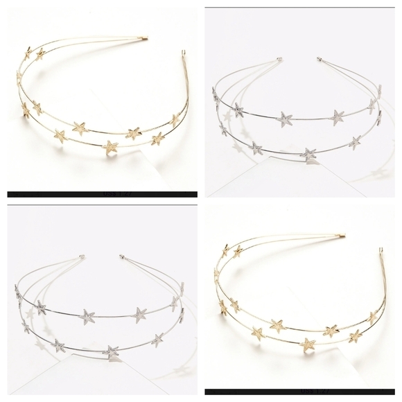 Headband- Double Layer With Gold Stars - Picture 4 of 8